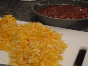 thank you S for grating the cheese so nicely, and KP for plopping the chili into the pan!